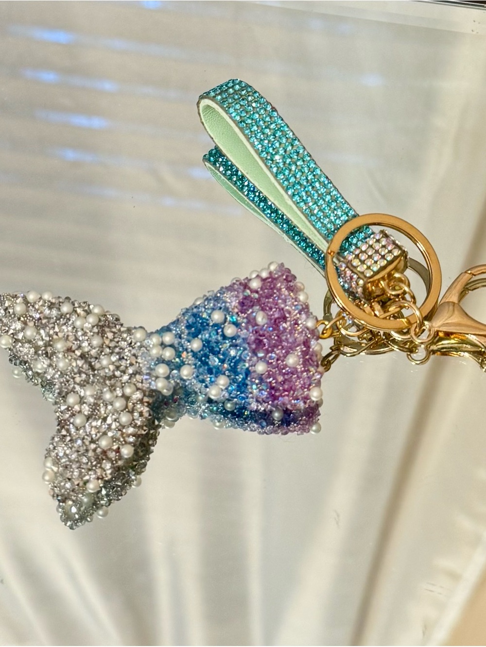 New Pink Blue Beaded Mermaid Tail Keychain/Bag Charm